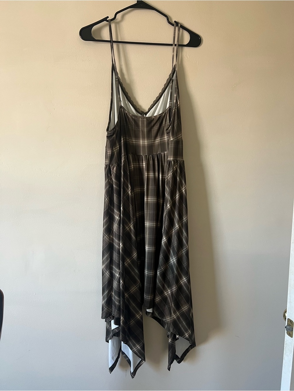 Plaid Handkerchief Hem Slip Dress - Green & Cream - Picture 2 of 4